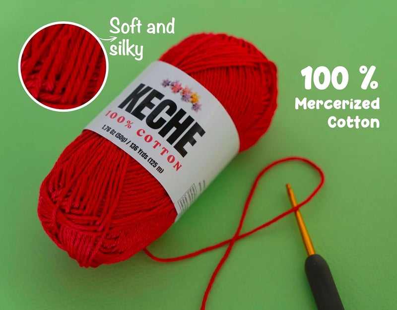 KECHE Cotton Yarn - 100% Cotton Yarn for Crocheting and Knitting, Mercerized Cotton Amigurumi Yarn Fine-Sport 2 1.76 oz (50g) / 136 Yrds (125 m) White - Image 5